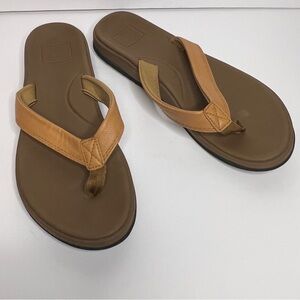 New Wave Tan Thong Toe Faux Leather Flip Flop‎ Sandals Summer Beach Women's 8